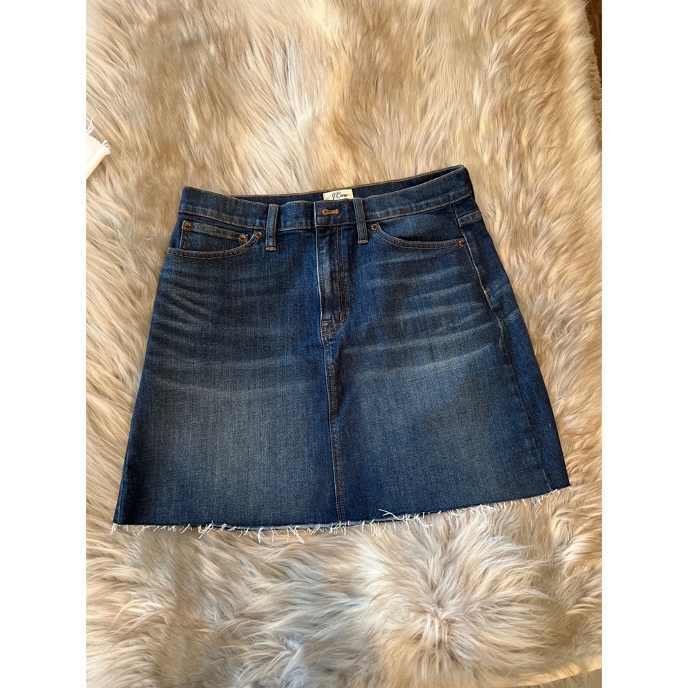 J Crew denim skirt, raw edge, EUC, size 28